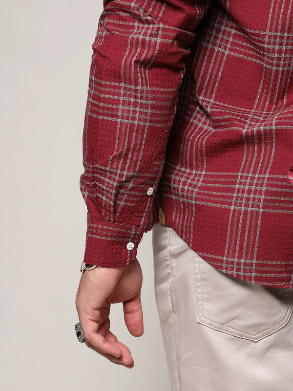 Maroon Red Chalk Tartan Plaid Shirt - Shop authentic Indian Men's Fashion by Instafab Plus
