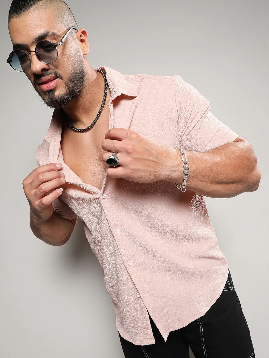Solid Peach Casual Shirt - Shop authentic Indian Men's Fashion by Instafab Plus