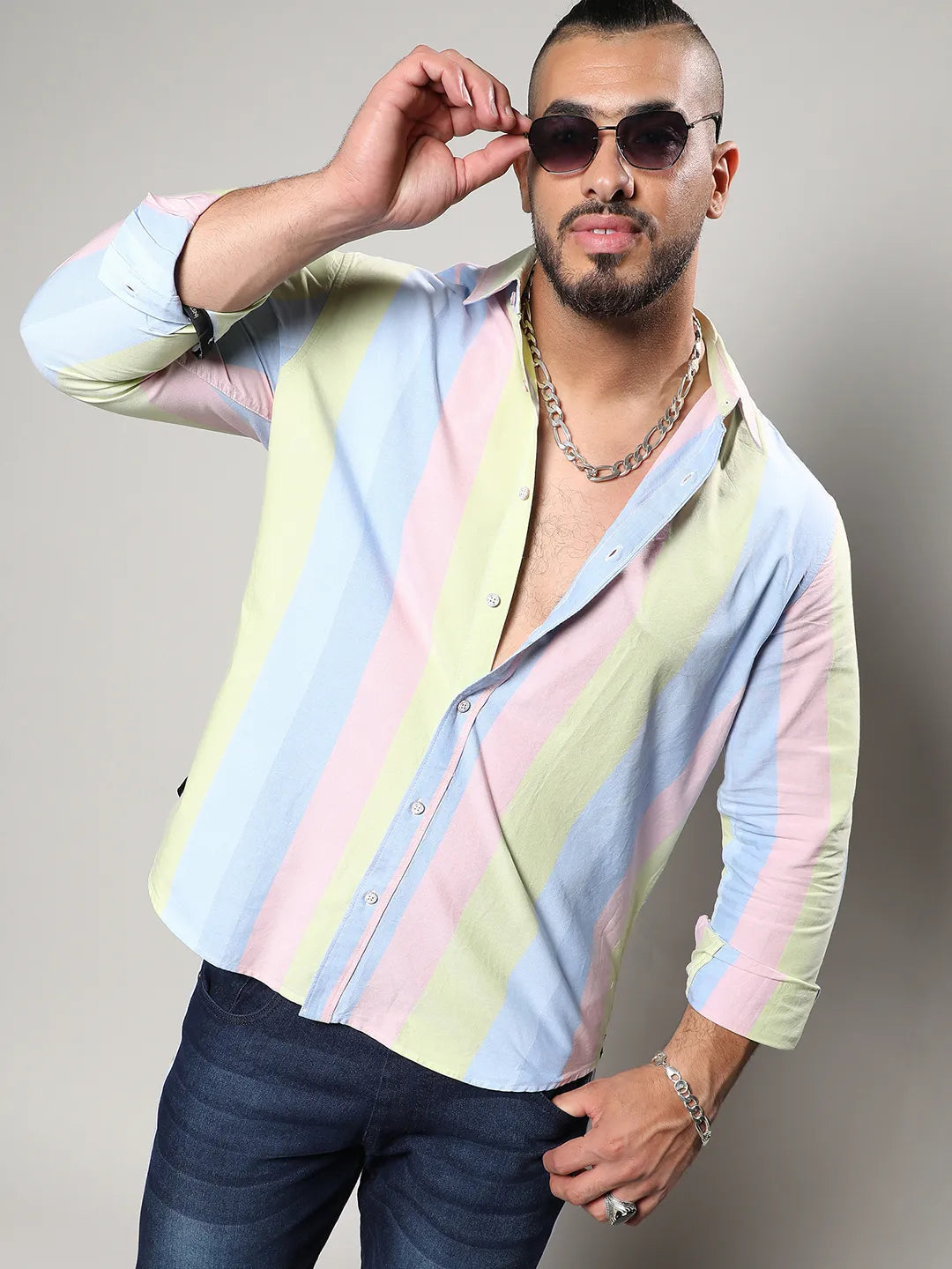 Multicolour Roman Striped Shirt - Shop authentic Indian Men's Fashion by Instafab Plus