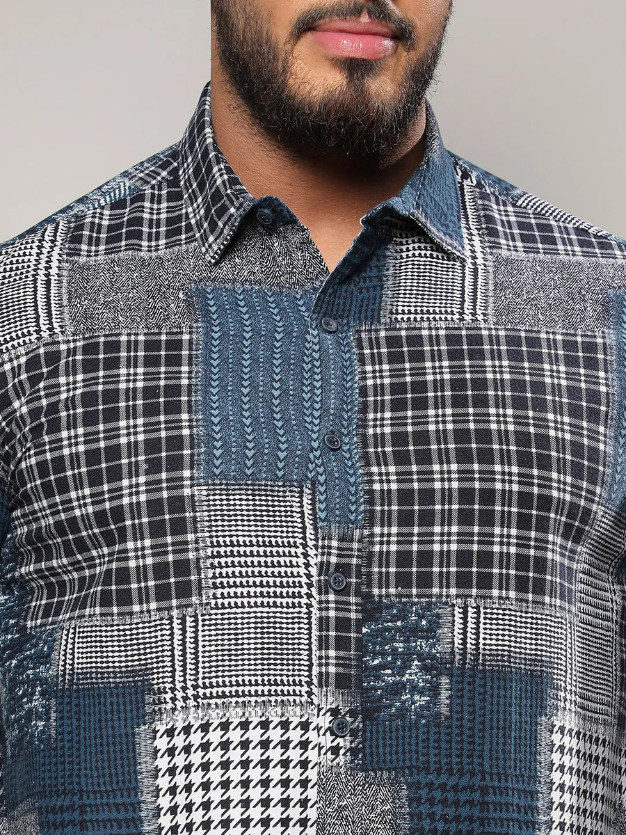 Navy Blue Herringbone Block Shirt - Shop authentic Indian Men's Fashion by Instafab Plus