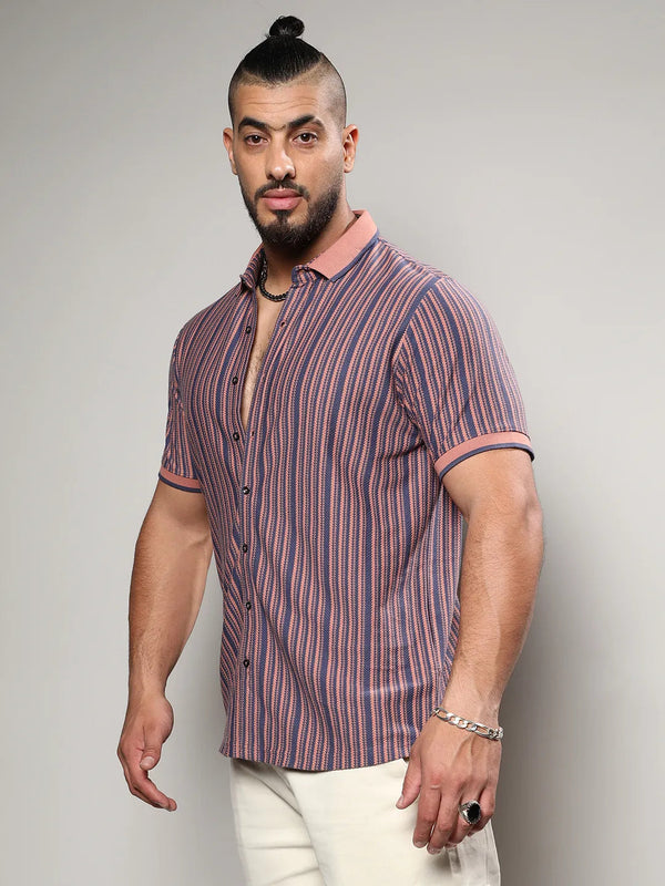 Brown & Blue Contrast Knitted Shirt - Shop authentic Indian Men's Fashion by Instafab Plus