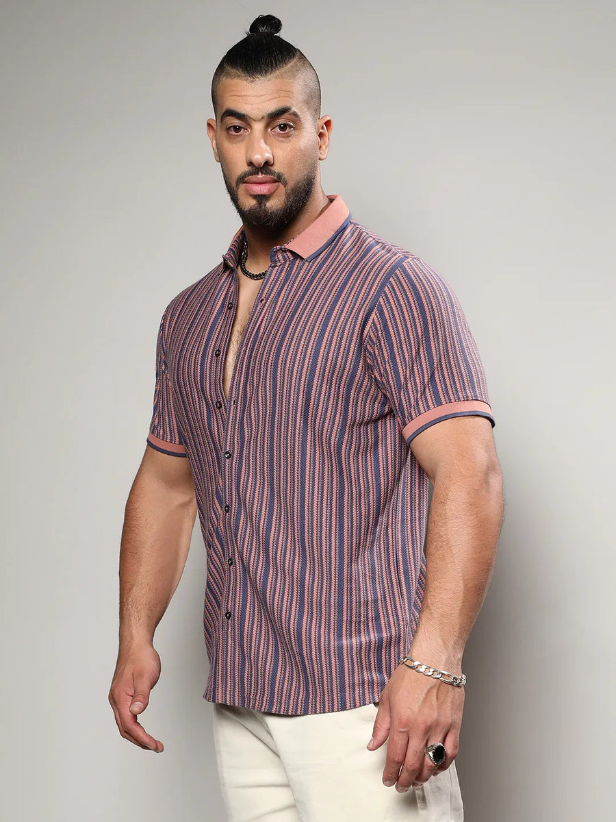 Brown & Blue Contrast Knitted Shirt - Shop authentic Indian Men's Fashion by Instafab Plus