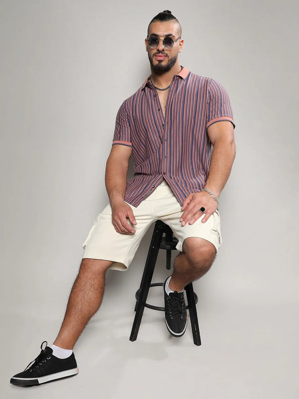 Brown & Blue Contrast Knitted Shirt - Shop authentic Indian Men's Fashion by Instafab Plus