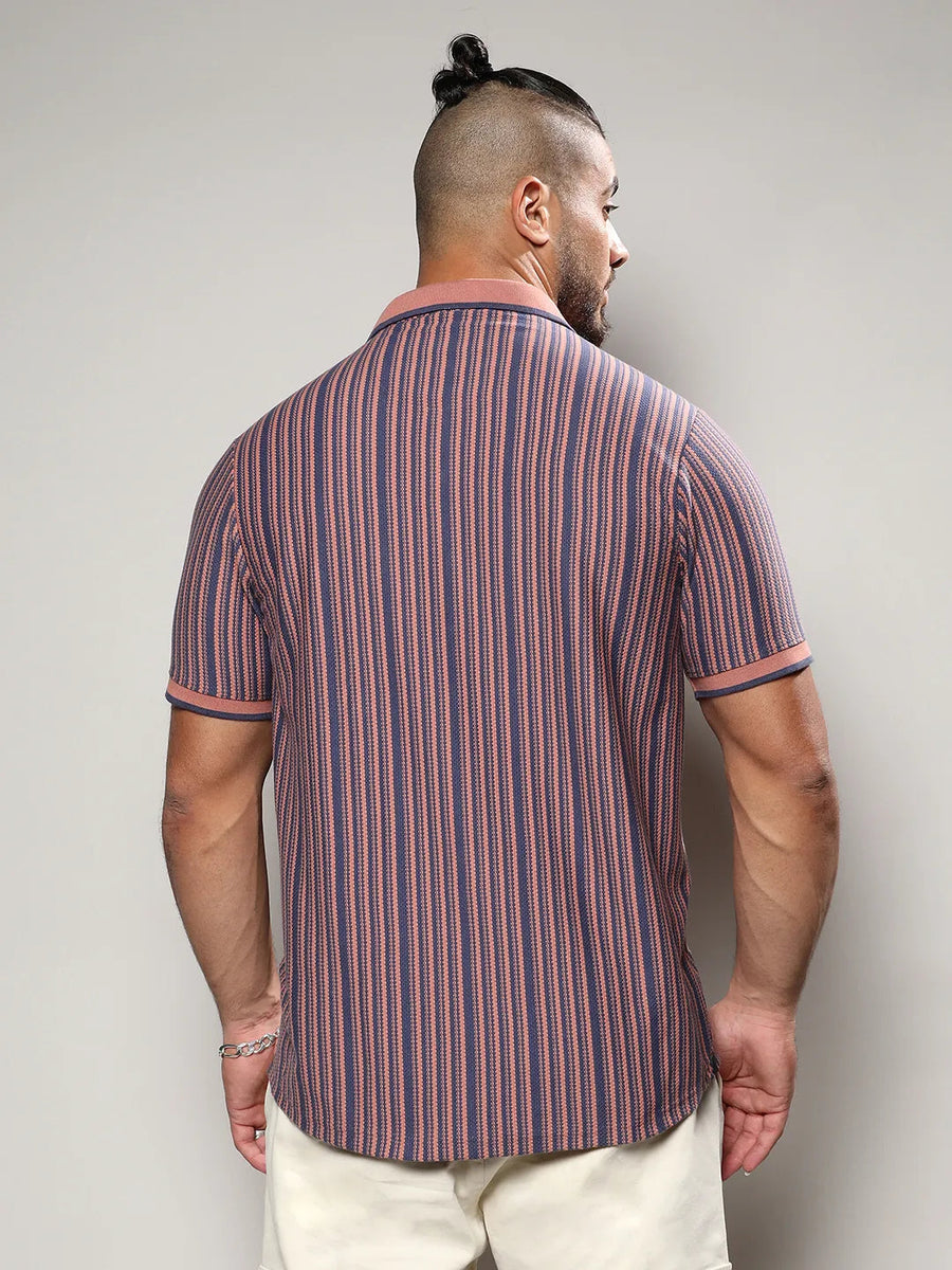 Brown & Blue Contrast Knitted Shirt - Shop authentic Indian Men's Fashion by Instafab Plus