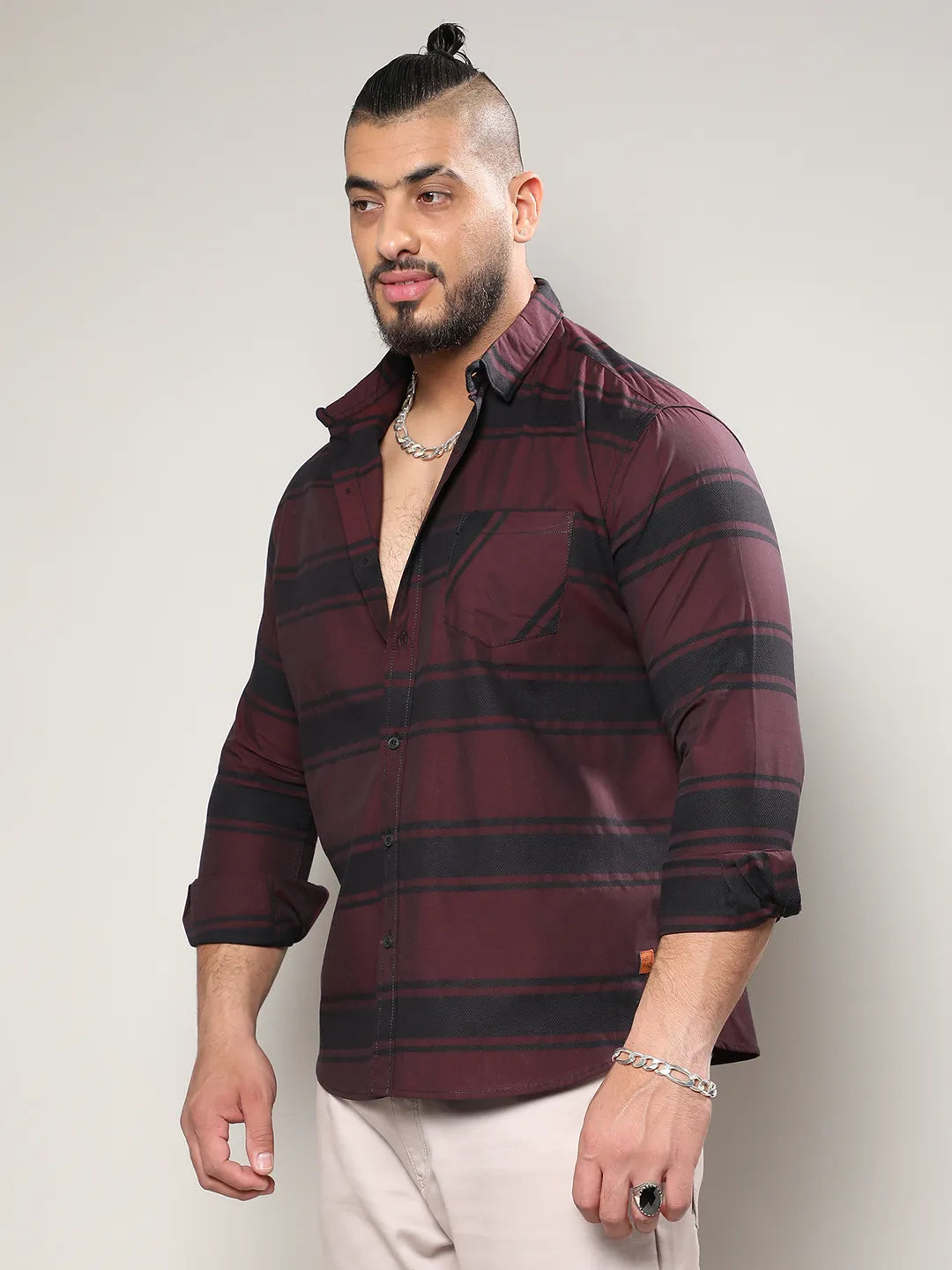 Maroon And Black Striped Shirt - Shop authentic Indian Men's Fashion by Instafab Plus
