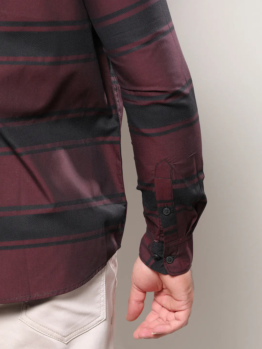 Maroon And Black Striped Shirt - Shop authentic Indian Men's Fashion by Instafab Plus