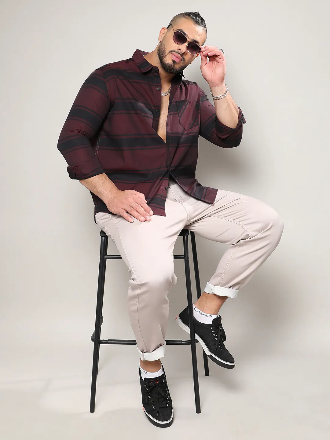 Maroon And Black Striped Shirt - Shop authentic Indian Men's Fashion by Instafab Plus