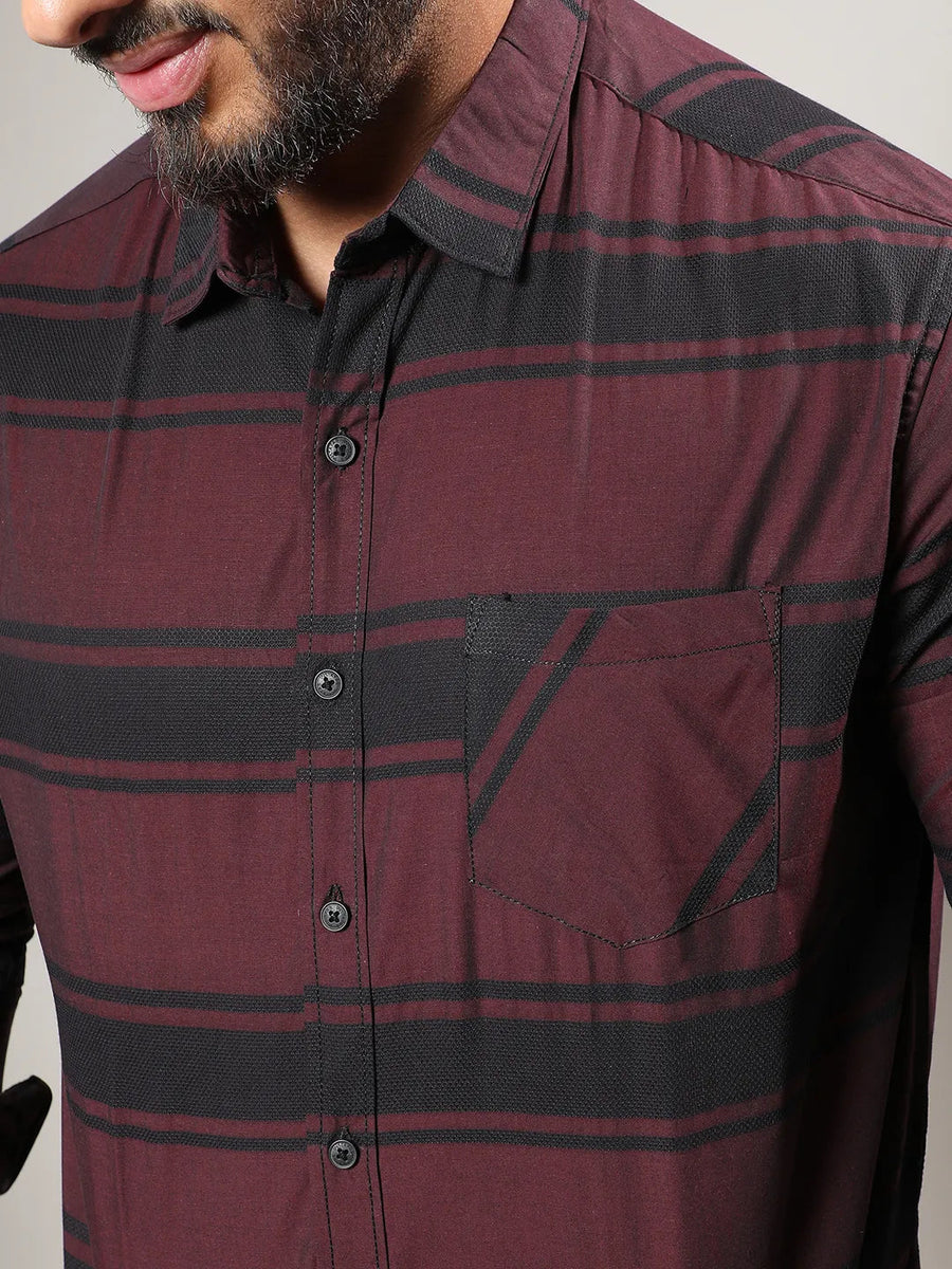 Maroon And Black Striped Shirt - Shop authentic Indian Men's Fashion by Instafab Plus