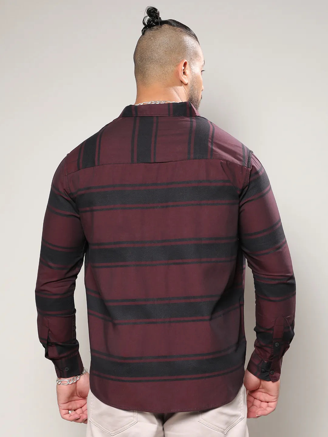 Maroon And Black Striped Shirt - Shop authentic Indian Men's Fashion by Instafab Plus