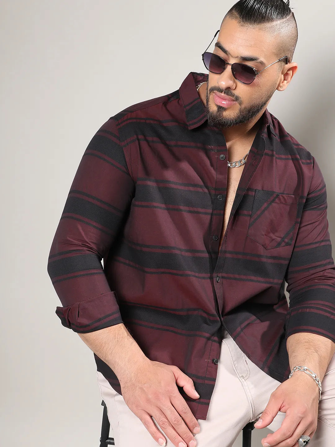 Maroon And Black Striped Shirt - Shop authentic Indian Men's Fashion by Instafab Plus