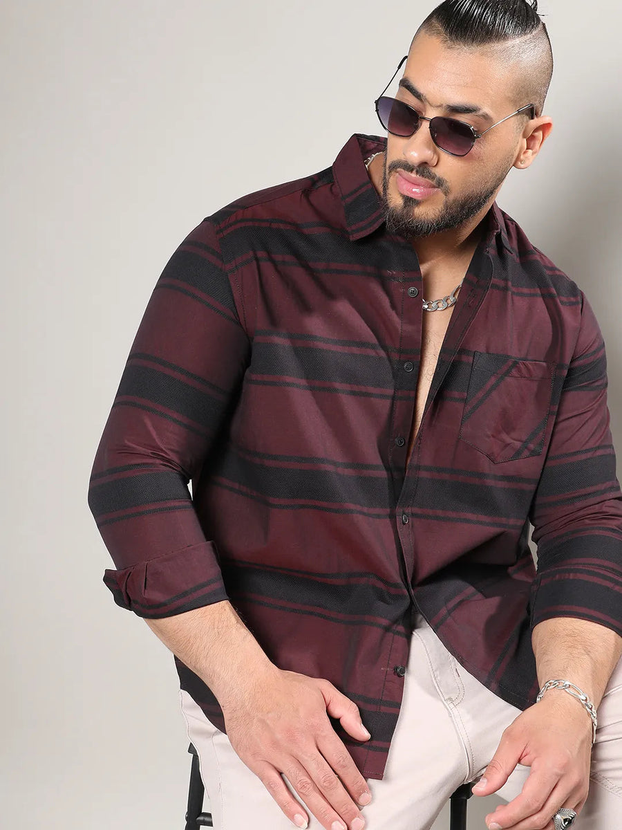 Maroon And Black Striped Shirt - Shop authentic Indian Men's Fashion by Instafab Plus