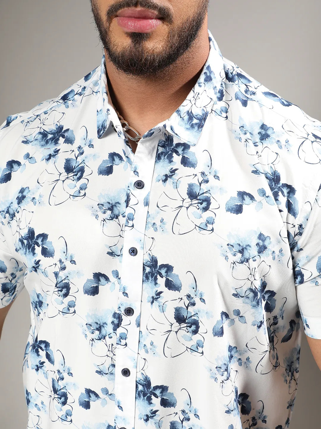 Blue & White Botanical Strokes Shirt - Shop authentic Indian Men's Fashion by Instafab Plus