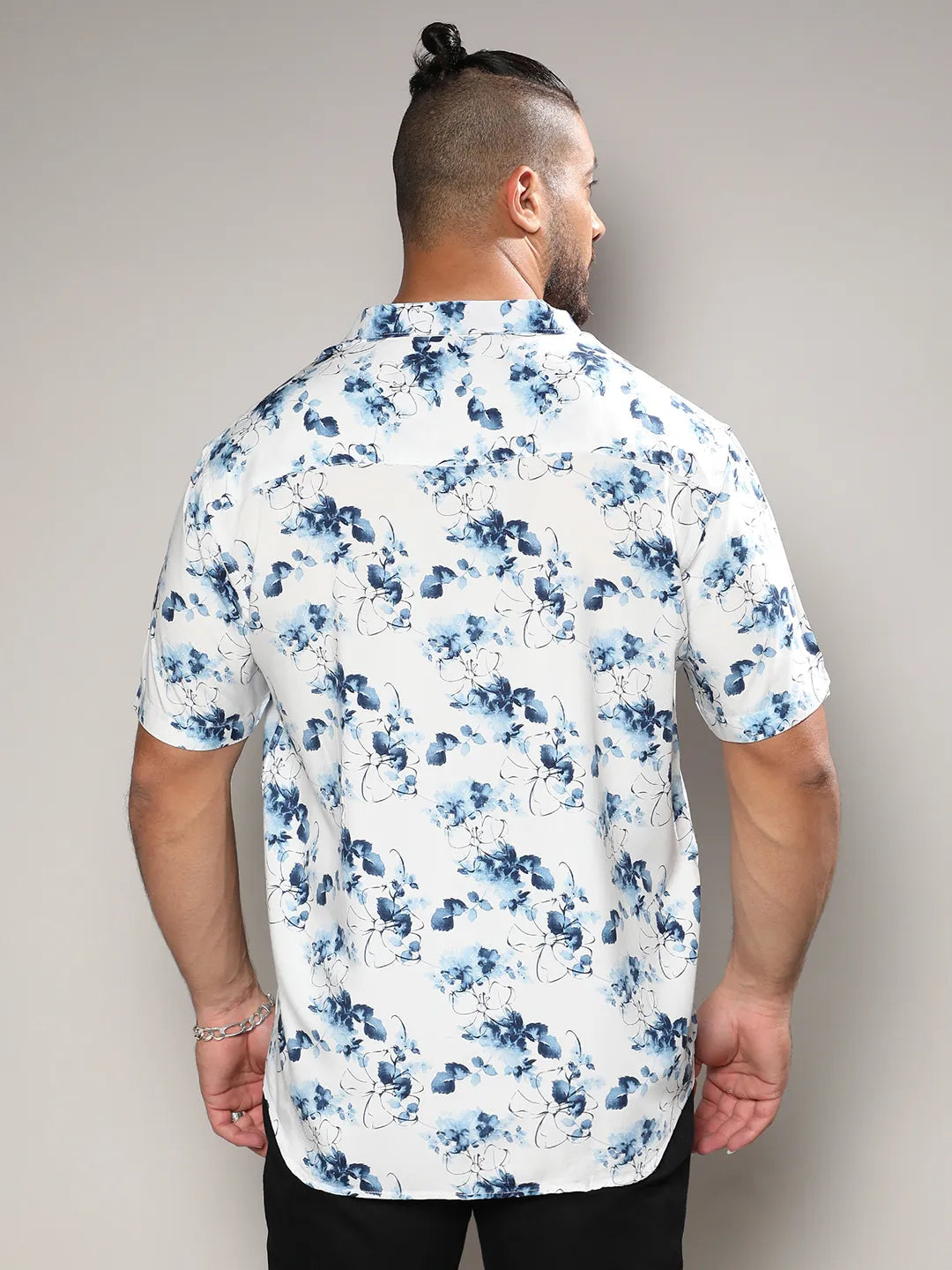 Blue & White Botanical Strokes Shirt - Shop authentic Indian Men's Fashion by Instafab Plus