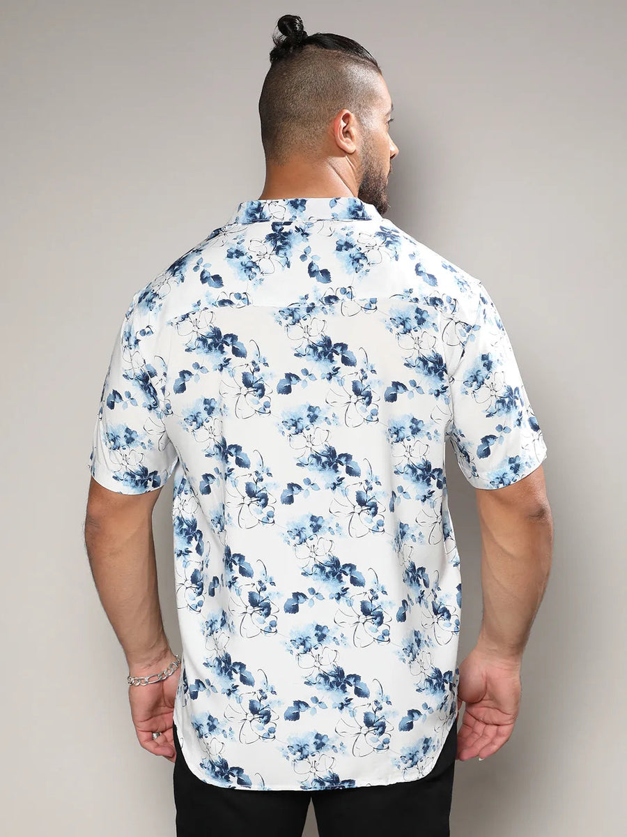 Blue & White Botanical Strokes Shirt - Shop authentic Indian Men's Fashion by Instafab Plus