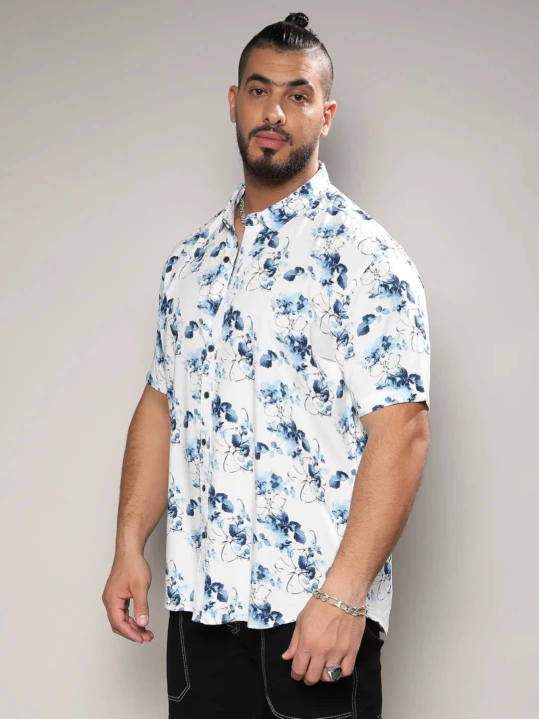 Blue & White Botanical Strokes Shirt - Shop authentic Indian Men's Fashion by Instafab Plus