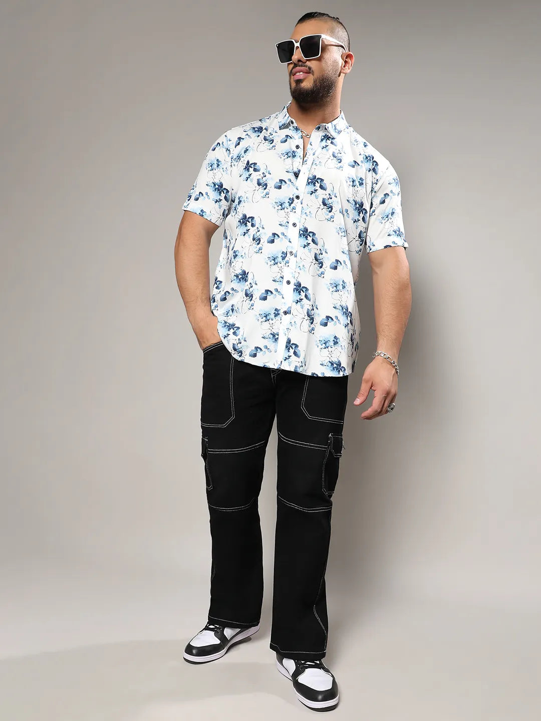 Blue & White Botanical Strokes Shirt - Shop authentic Indian Men's Fashion by Instafab Plus