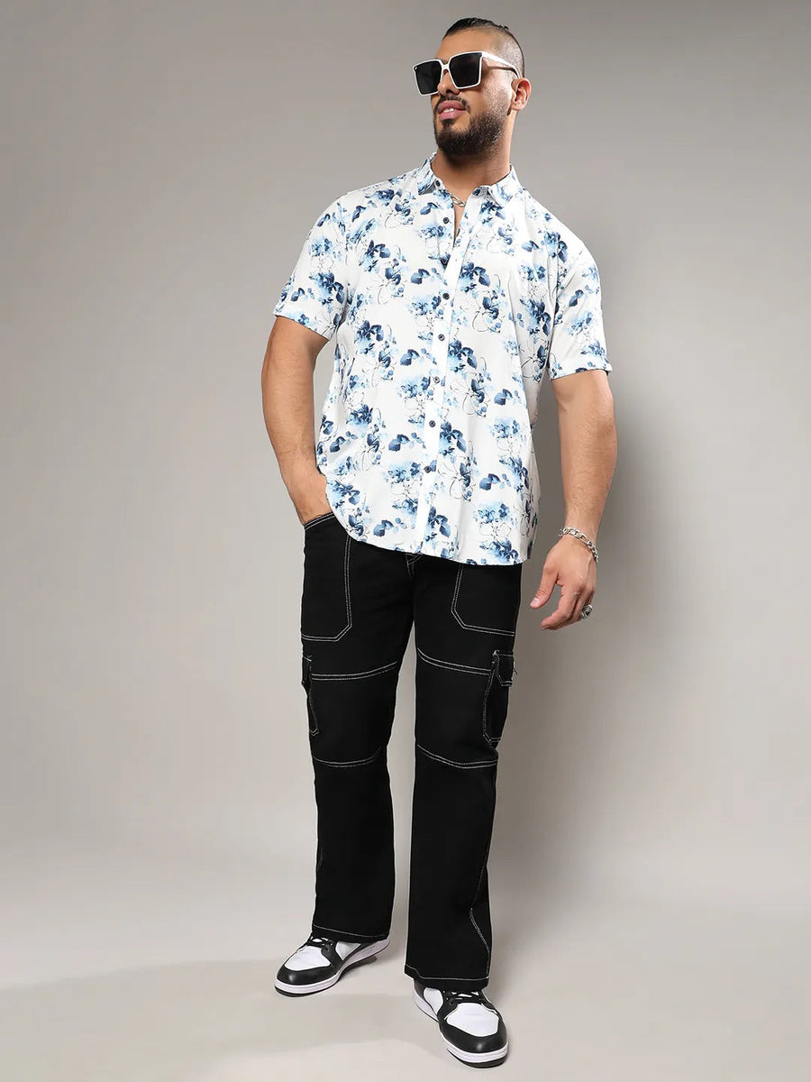 Blue & White Botanical Strokes Shirt - Shop authentic Indian Men's Fashion by Instafab Plus
