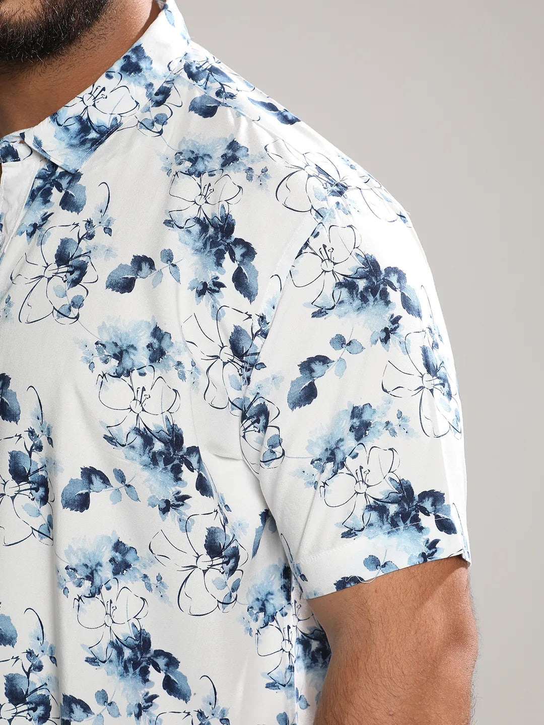 Blue & White Botanical Strokes Shirt - Shop authentic Indian Men's Fashion by Instafab Plus