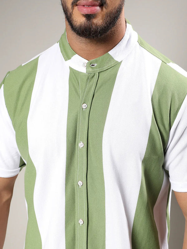 White And Green Striped Casual Shirt - Shop authentic Indian Men's Fashion by Instafab Plus
