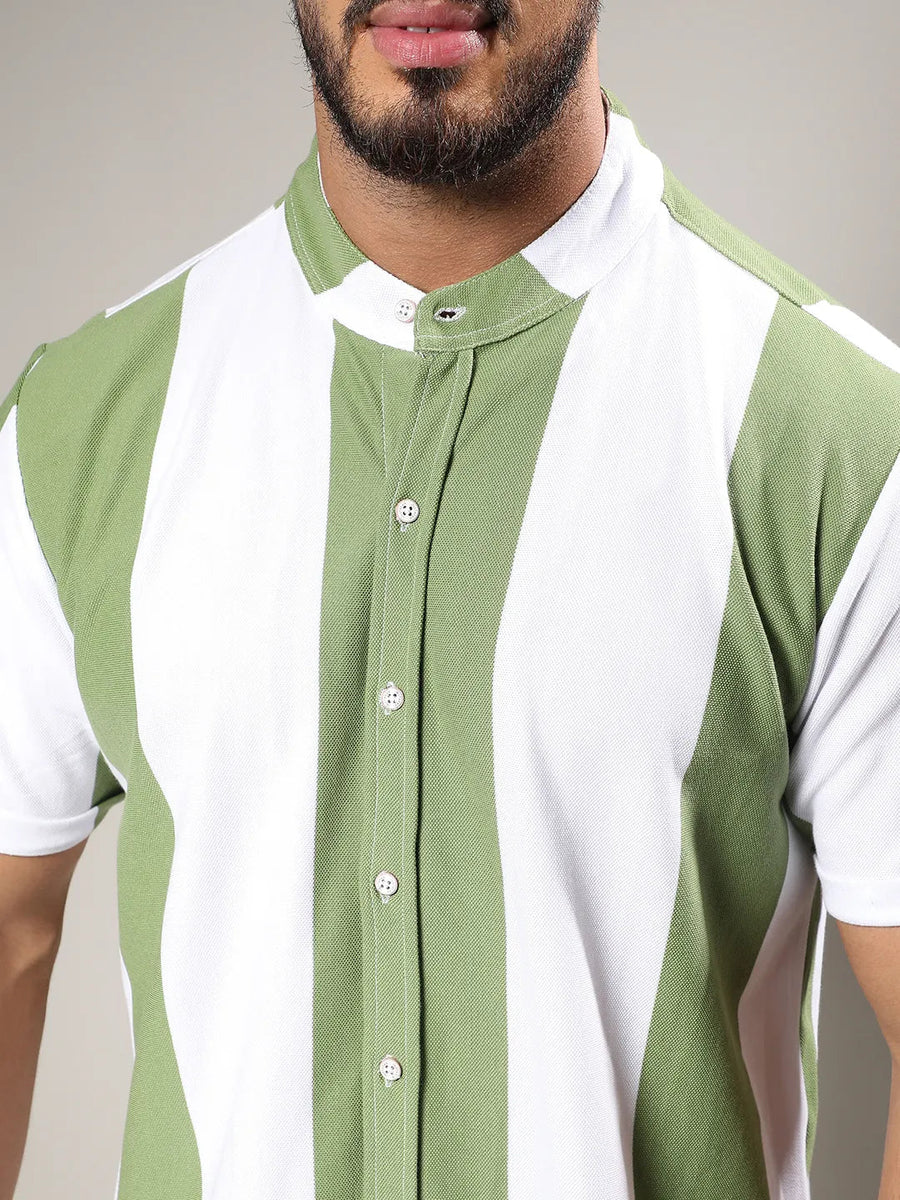 White And Green Striped Casual Shirt - Shop authentic Indian Men's Fashion by Instafab Plus