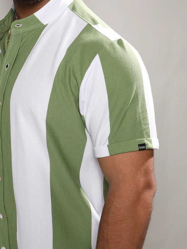 White And Green Striped Casual Shirt - Shop authentic Indian Men's Fashion by Instafab Plus
