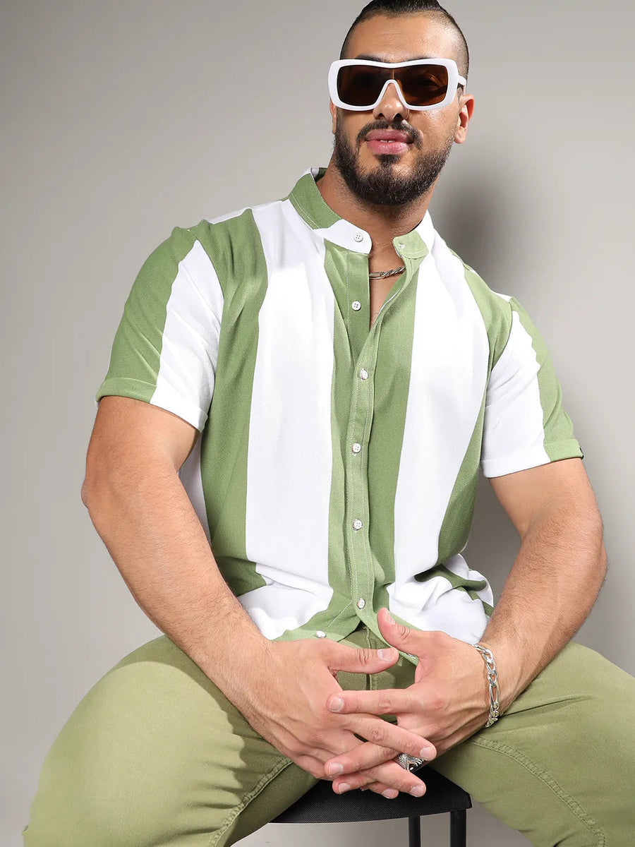 White And Green Striped Casual Shirt - Shop authentic Indian Men's Fashion by Instafab Plus