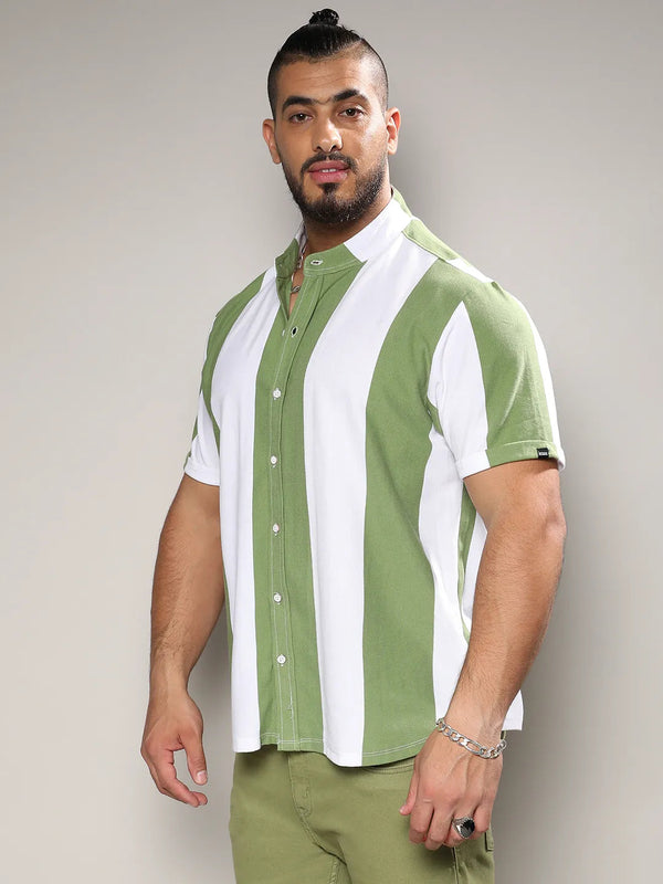 White And Green Striped Casual Shirt - Shop authentic Indian Men's Fashion by Instafab Plus