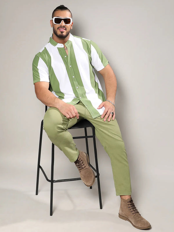 White And Green Striped Casual Shirt - Shop authentic Indian Men's Fashion by Instafab Plus