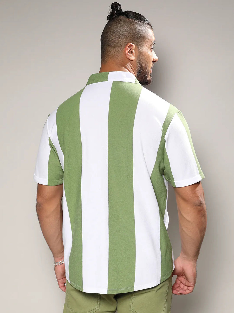 White And Green Striped Casual Shirt - Shop authentic Indian Men's Fashion by Instafab Plus