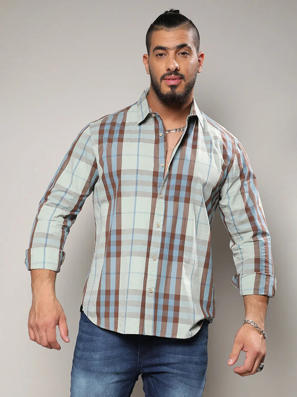 Sage Green Tartan Plaid Shirt - Shop authentic Indian Men's Fashion by Instafab Plus