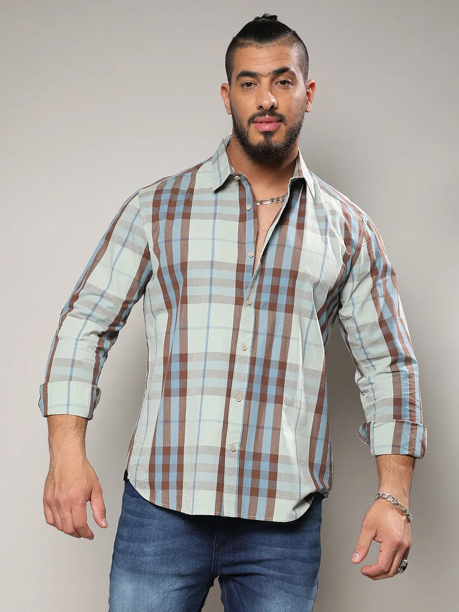 Sage Green Tartan Plaid Shirt - Shop authentic Indian Men's Fashion by Instafab Plus