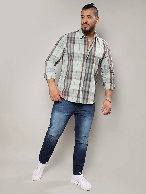 Sage Green Tartan Plaid Shirt - Shop authentic Indian Men's Fashion by Instafab Plus