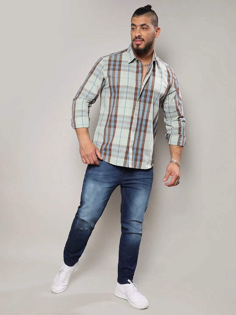 Sage Green Tartan Plaid Shirt - Shop authentic Indian Men's Fashion by Instafab Plus
