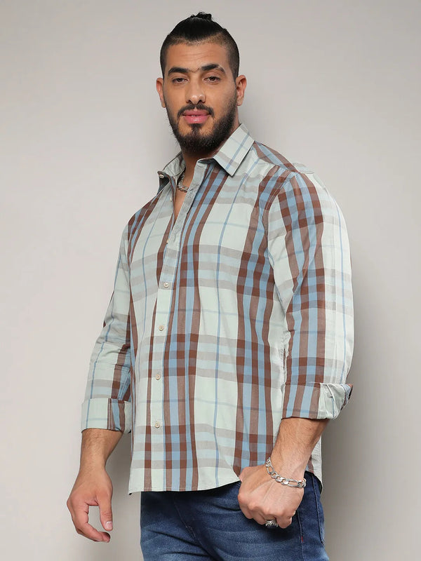 Sage Green Tartan Plaid Shirt - Shop authentic Indian Men's Fashion by Instafab Plus