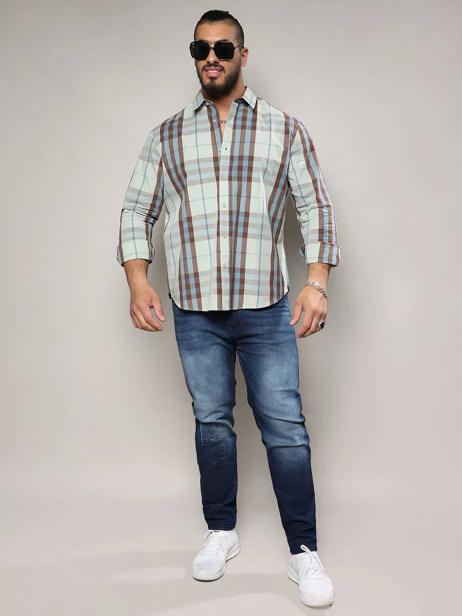 Sage Green Tartan Plaid Shirt - Shop authentic Indian Men's Fashion by Instafab Plus