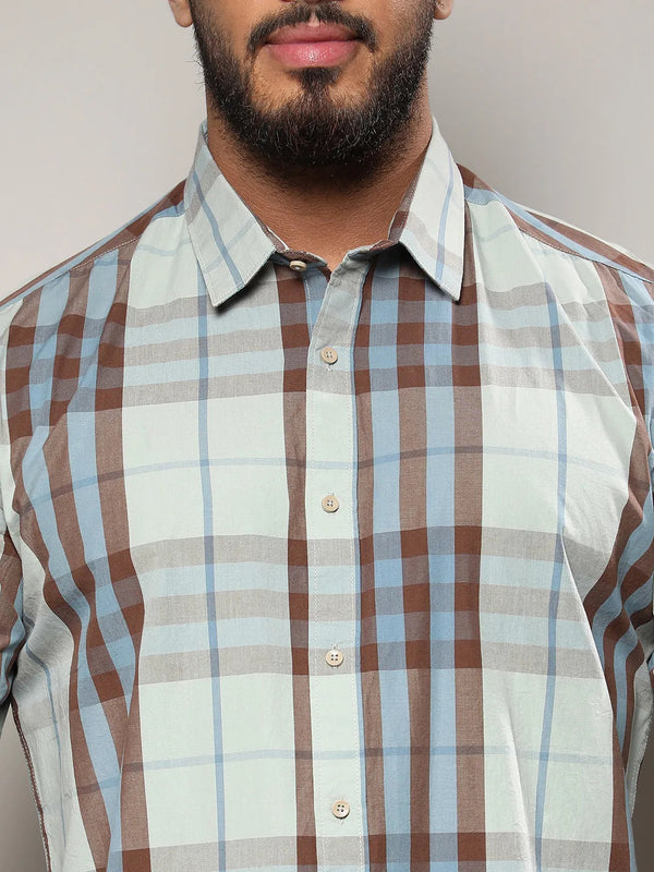 Sage Green Tartan Plaid Shirt - Shop authentic Indian Men's Fashion by Instafab Plus