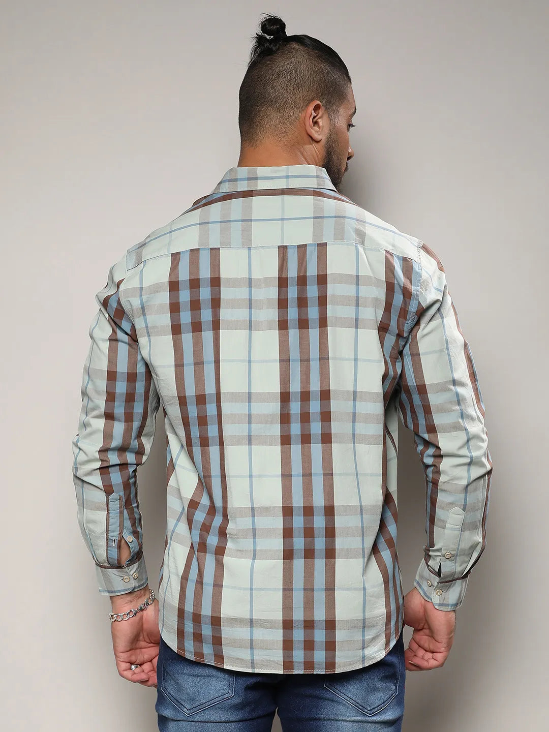 Sage Green Tartan Plaid Shirt - Shop authentic Indian Men's Fashion by Instafab Plus