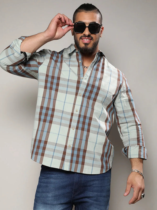 Sage Green Tartan Plaid Shirt - Shop authentic Indian Men's Fashion by Instafab Plus