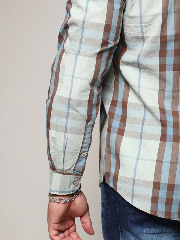 Sage Green Tartan Plaid Shirt - Shop authentic Indian Men's Fashion by Instafab Plus