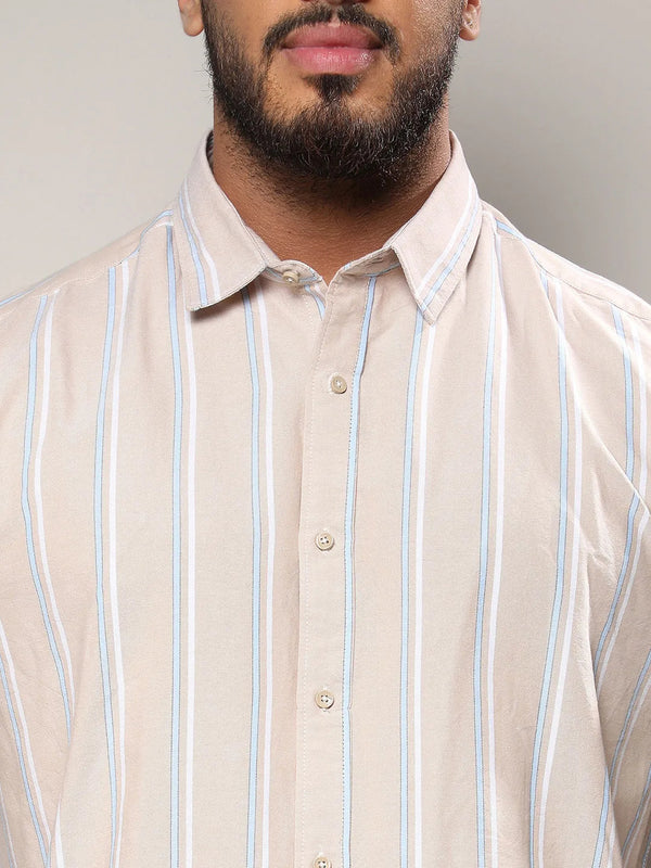 Beige Striped Cotton Shirt - Shop authentic Indian Men's Fashion by Instafab Plus
