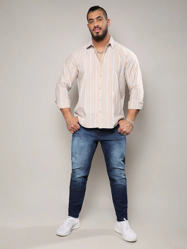 Beige Striped Cotton Shirt - Shop authentic Indian Men's Fashion by Instafab Plus