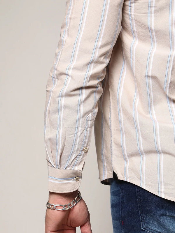 Beige Striped Cotton Shirt - Shop authentic Indian Men's Fashion by Instafab Plus