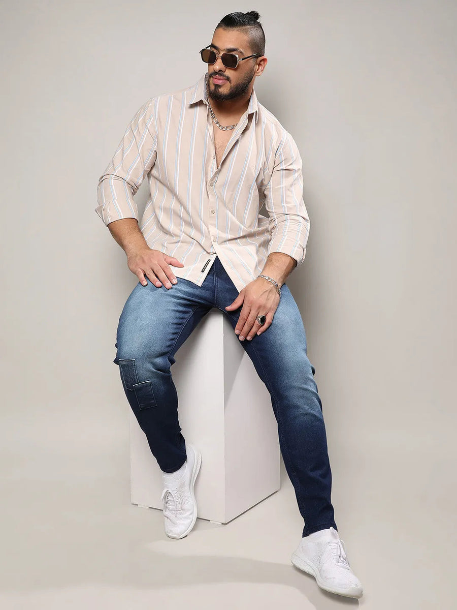 Beige Striped Cotton Shirt - Shop authentic Indian Men's Fashion by Instafab Plus