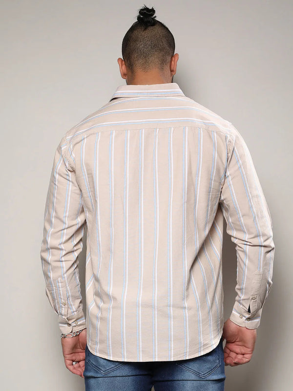 Beige Striped Cotton Shirt - Shop authentic Indian Men's Fashion by Instafab Plus