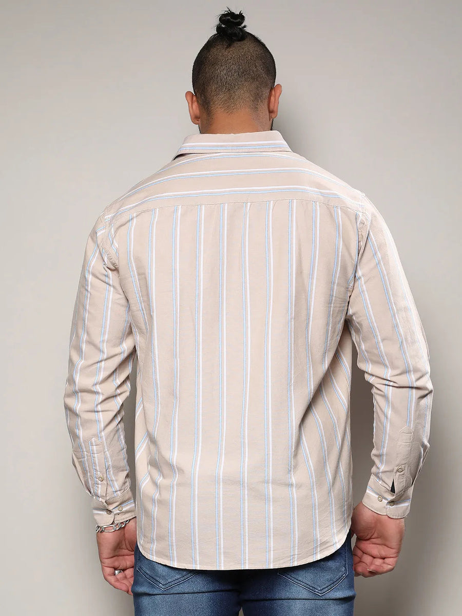 Beige Striped Cotton Shirt - Shop authentic Indian Men's Fashion by Instafab Plus