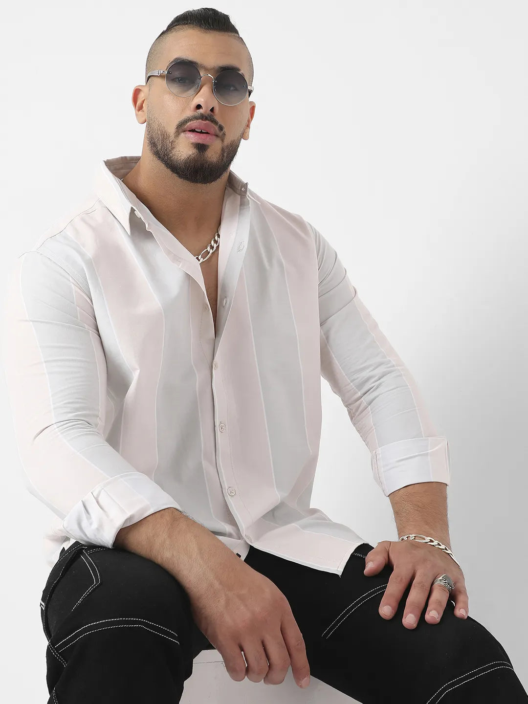 White And Blue Striped Casual Shirt - Shop authentic Indian Men's Fashion by Instafab Plus