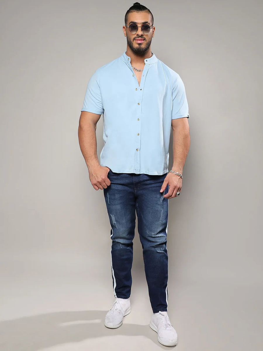 Solid Light Blue Casual Shirt - Shop authentic Indian Men's Fashion by Instafab Plus