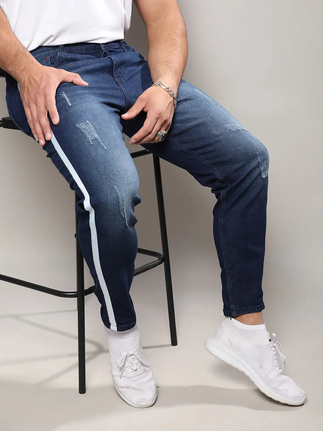 Navy Blue Side-Striped Denim Jeans - Shop authentic Indian Men's Fashion by Instafab Plus