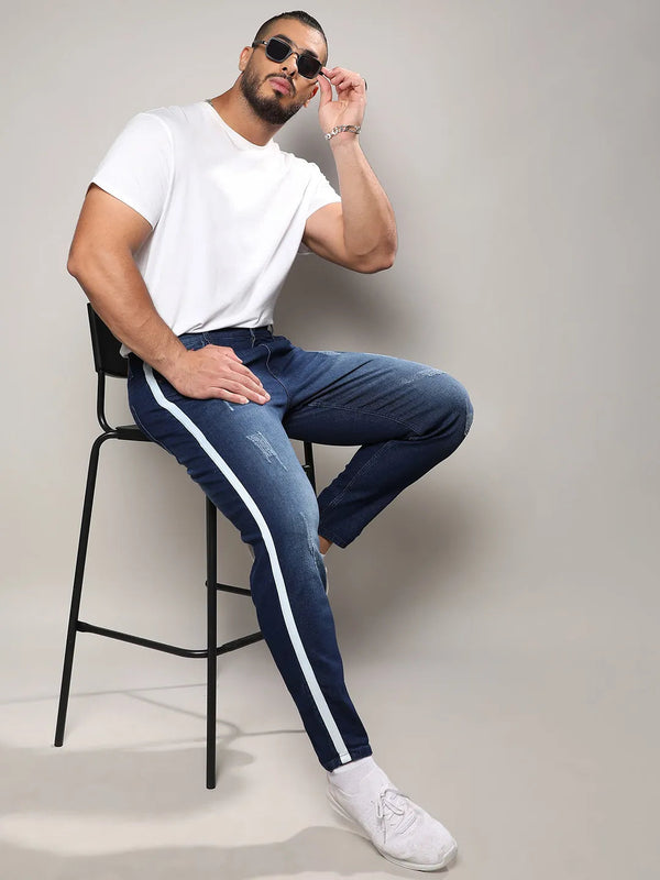 Navy Blue Side-Striped Denim Jeans - Shop authentic Indian Men's Fashion by Instafab Plus