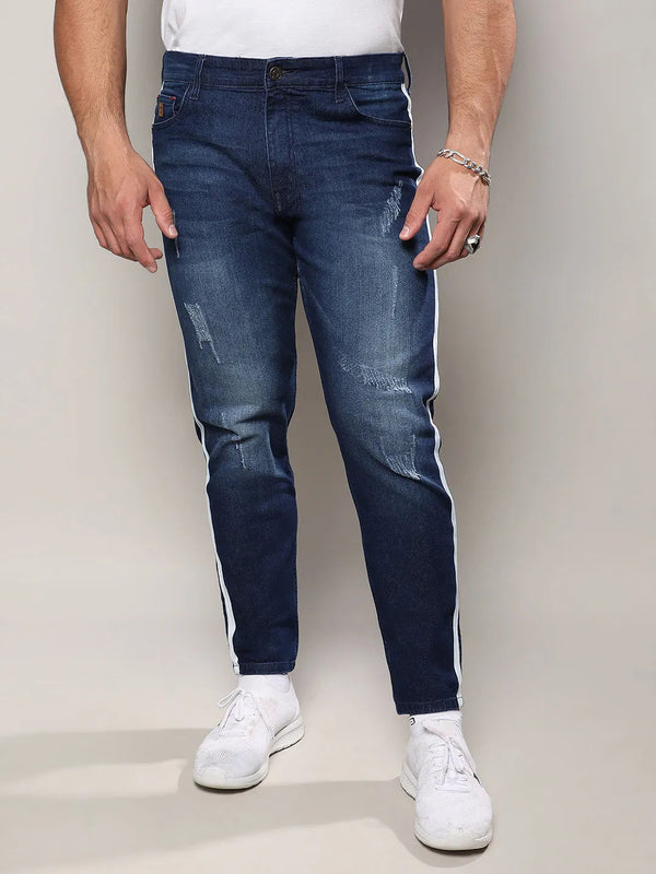 Navy Blue Side-Striped Denim Jeans - Shop authentic Indian Men's Fashion by Instafab Plus